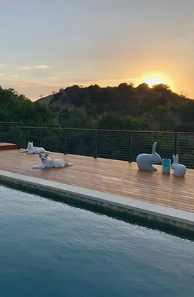 Beautiful deck overlooking a sunset