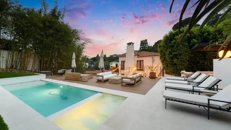 A deck by a swimming pool in Los Angeles.