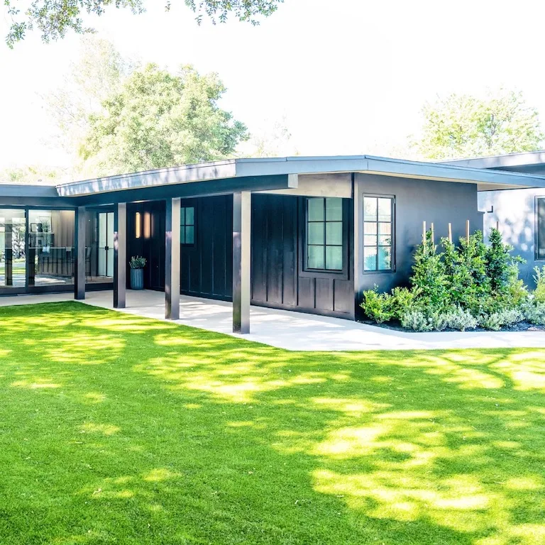 Well crafted walkway cover on a modern Southern California home