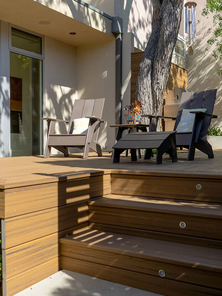 Newly contructed elevated deck and chairs. 