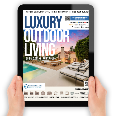 MG Construction & Decks design portfolio brochure on a tablet